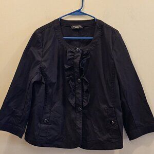 Women's Talbots Ruffle Front Jacket Black‎ 3/4 Sleeve Size 18